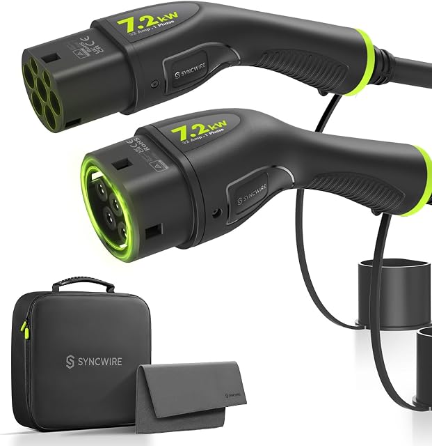 SYNCWIRE Type 2 Charging Cable 7.2kW 5m 32A 1 Phase - Mode 3 Type 2 to Type 2 EV Charging Cable for EV & PHEV for Model S/X/Y/3, ID.3, ID.4, ID.5, E-Tron, e-208, I4, IX1, Kona, XC40, ENYAQ, Zoe etc