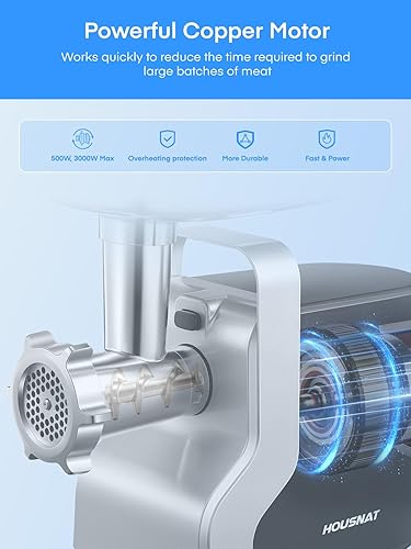Miniatura 4 de Picadora de carne resistente, 3000 W máximo ultra potente, 5 en 1 HOUSNAT Multifunción, trituradora de carne eléctrica, relleno de salchichas,