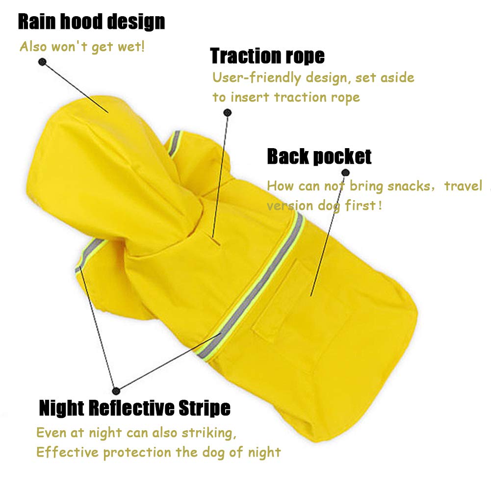 Impermeabile del Cane Riflettente Impermeabile Leggera Regolabile Giacca di Pioggia del Cane con Cappuccio, Cane Pioggia Poncho Cappotto per Le Piccole Medie Cani di Taglia Grande