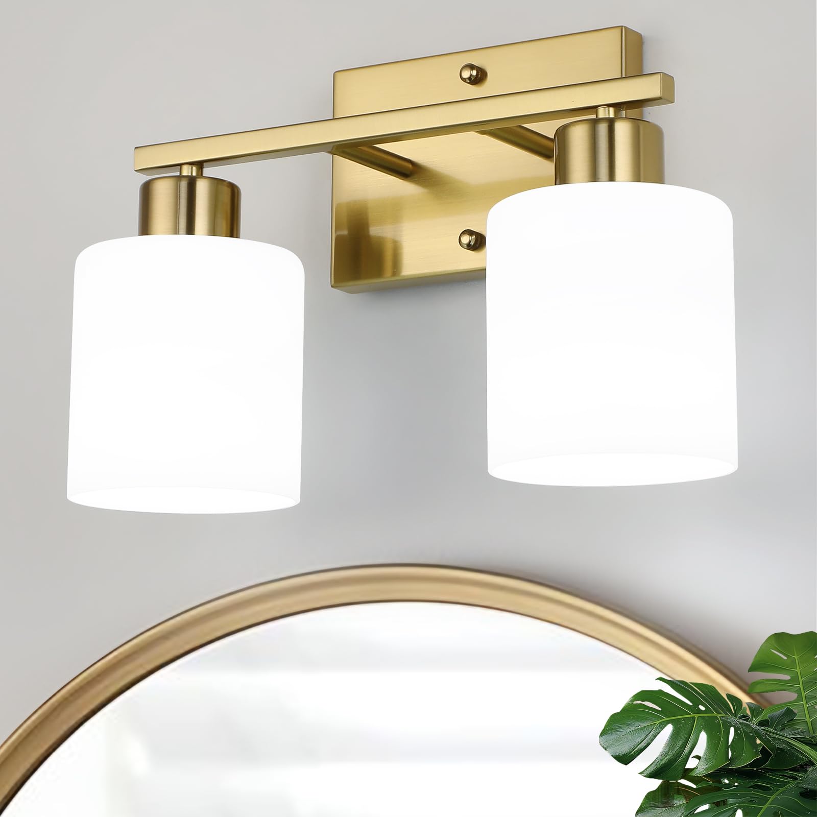 WILON Brushed Gold Vanity Light, 2-Light Bathroom Vanity Light, Brass ...