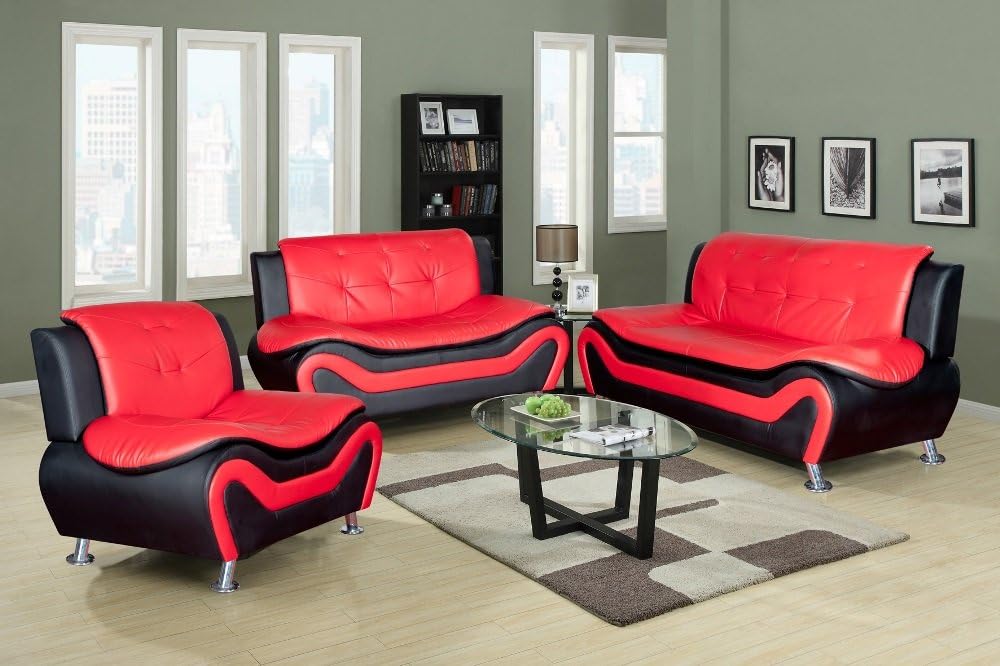 Lifestyle Furniture Veneto Sofa Set, Black/Red