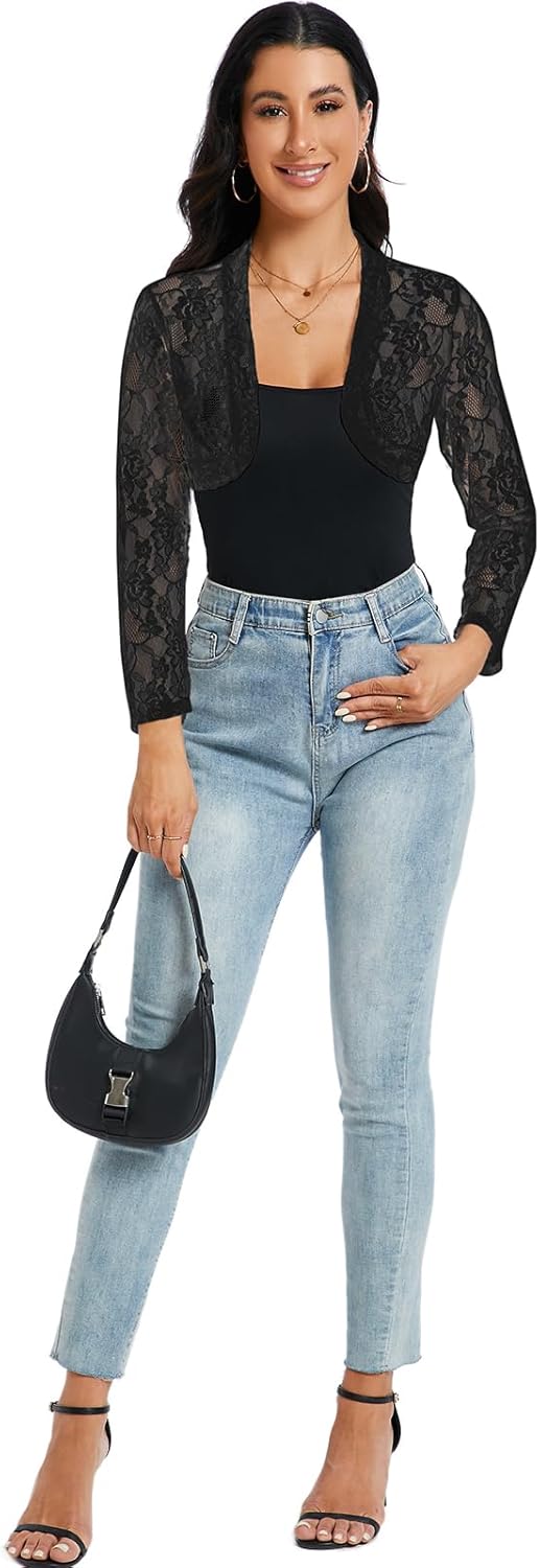 Women's Long Sleeve Lace Bolero Shrug Cardigan Top for Wedding, Party - Image 6