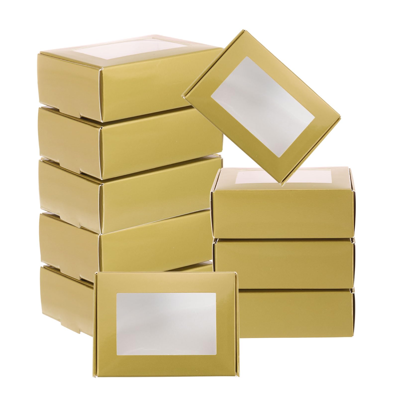 PATIKIL 3.4"x2.4"x1.2" Small Rectangle Kraft Paper Boxes with Window, 30 Pack Candy Party Favor Gift Box for Homemade Soap, Wedding Party Favor Treats, Jewelry Packaging, Gold