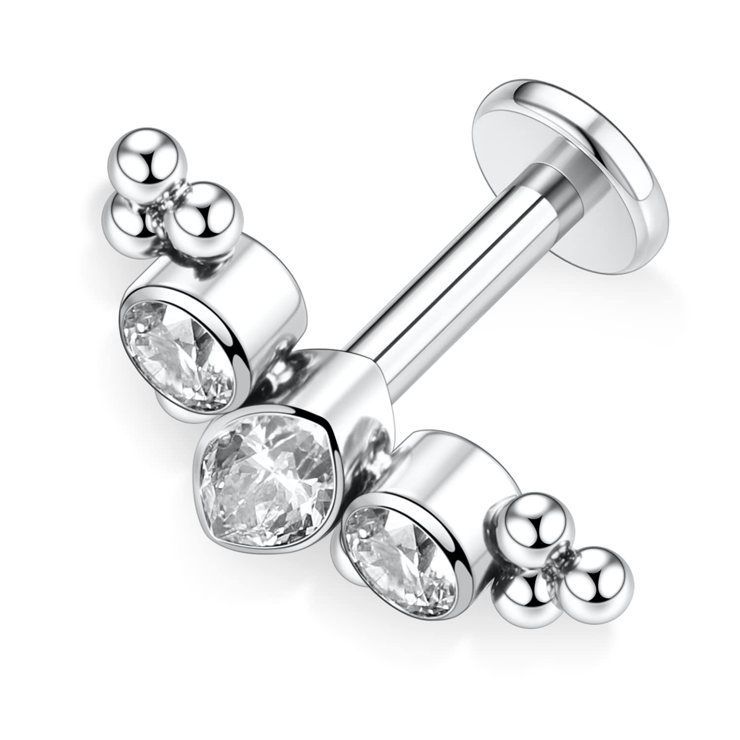 hengkaixuan hengkaixuan 16G Titanium Labret Studs - Internally Threaded Flatback - Unisex - Silver - Piercing Jewellery in use