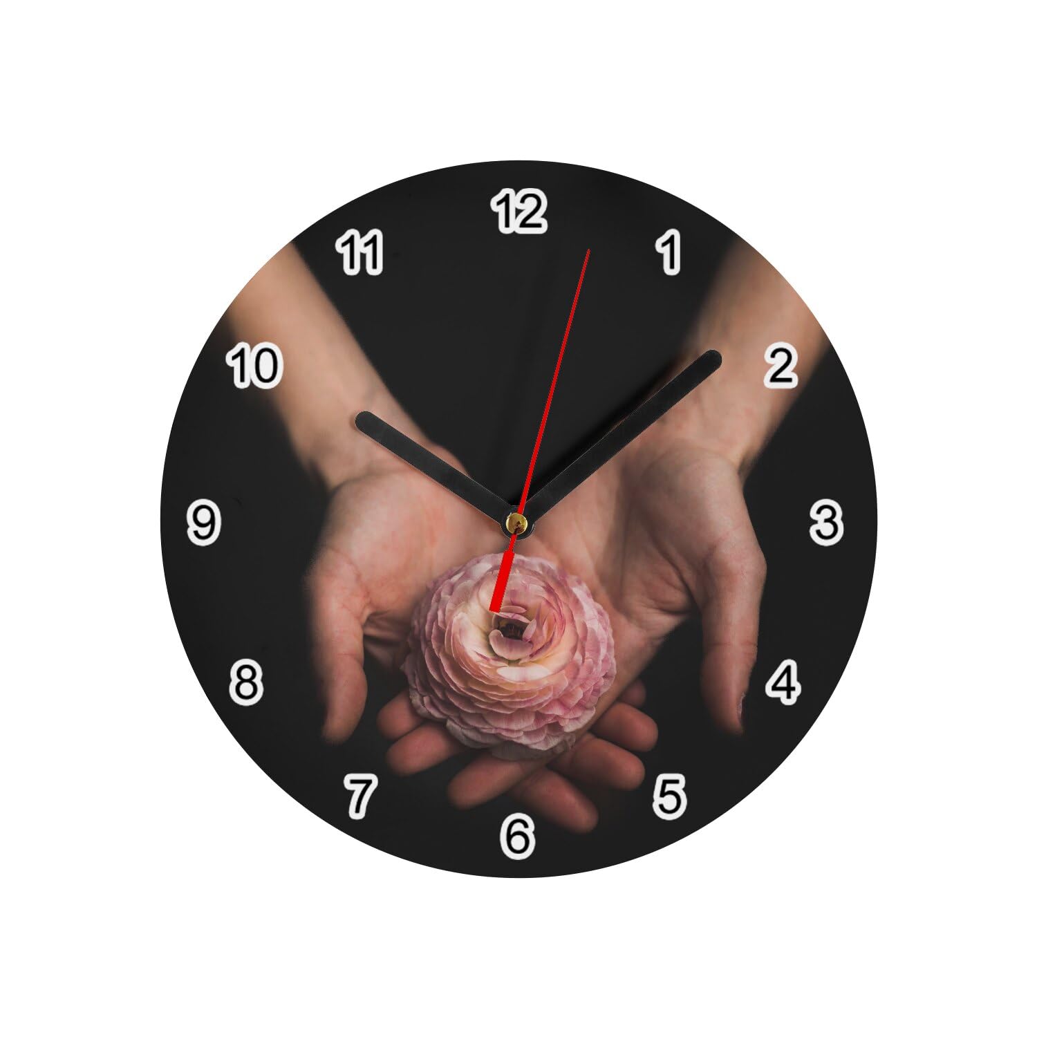 Horloge murale en verre blanc diametre 20 cm motif fleur rose