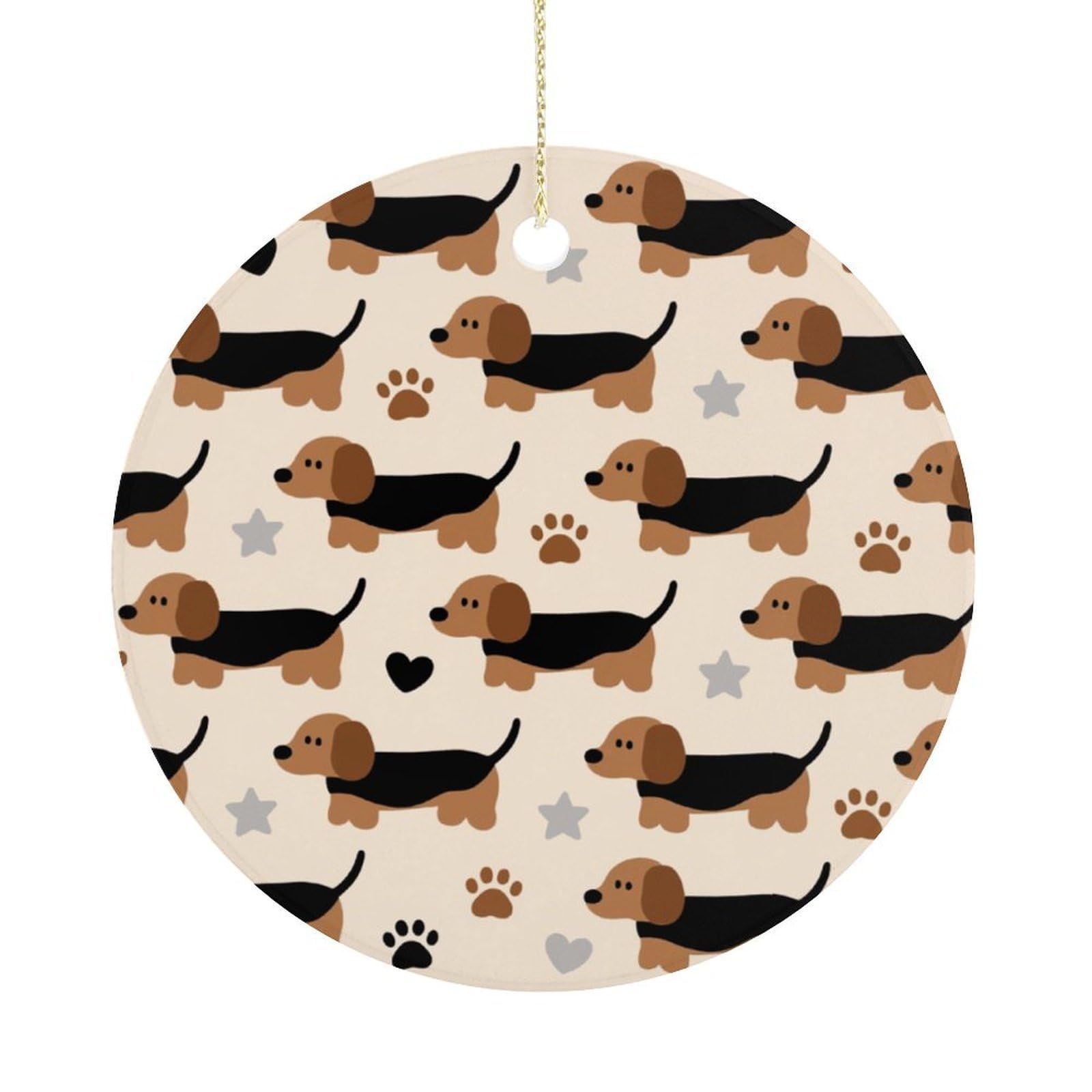 Personalized Christmas Ornaments 2025 Ceramic Hanging Dog Ornaments with Gold String Double-Sided Vintage Holiday Decorations for Tree Mantel Tabletop Xmas Party Favors