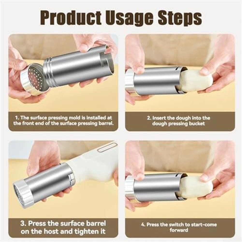 Machine à pâtes électrique sans fil 5 en 1 avec piles rechargeables de 2000 mAh, en acier inoxydable pour spaghetti, fettuccine, linguine, cheveux et nouilles carrées, blanc (blanc)
