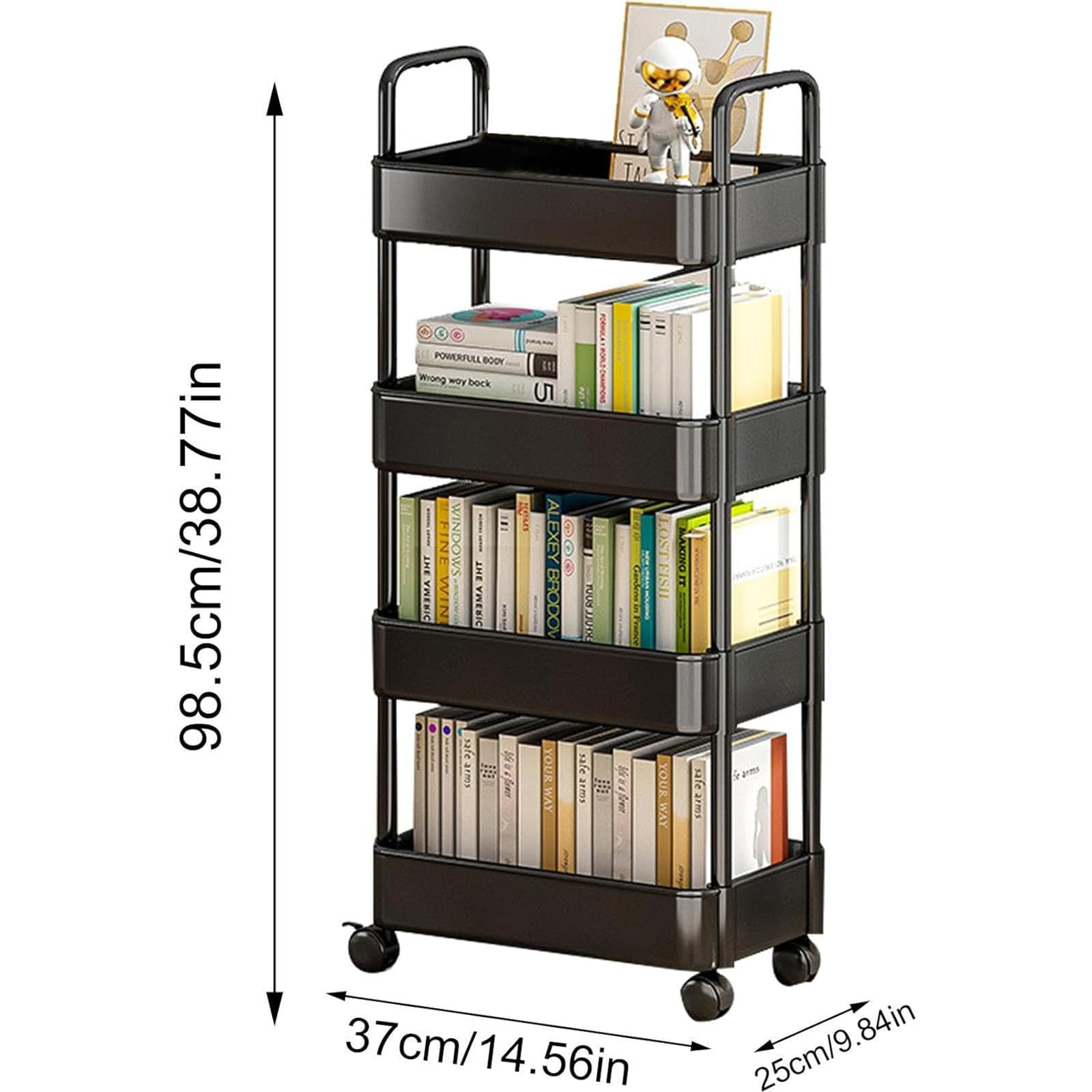 Carrito utilitario rodante de 4 niveles multiusos para cocina, baño, oficina, lavandería y maquillaje, versátil carrito rodante negro
