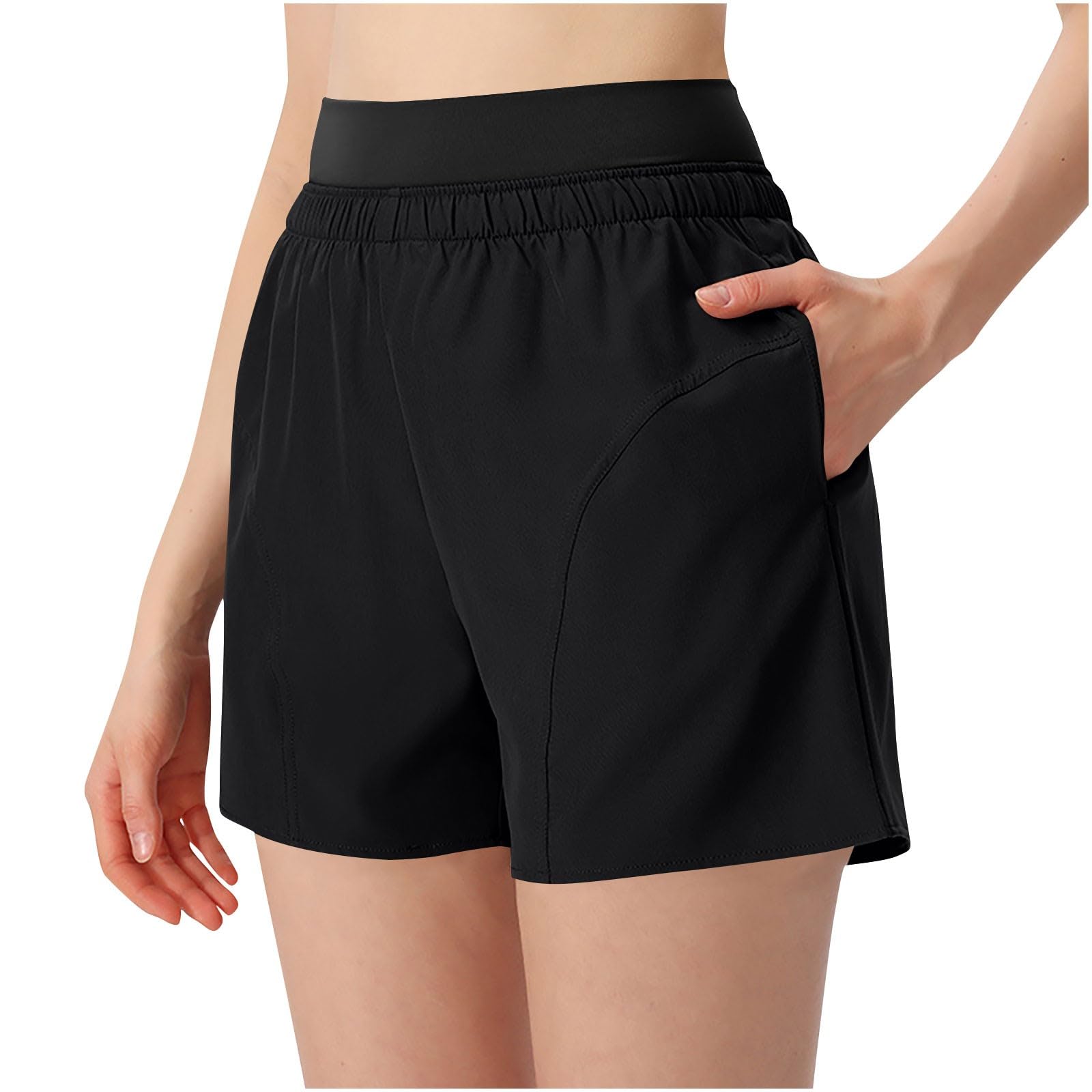 Summer Athletic Shorts for Women Casual Loose Elastic Waist Workout Shorts Quick Dry Stretch Running Gym Yoga Shorts Black