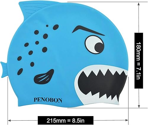 Miniatura 2 de Paquete de 2 gorras de natación para niños y niñas, divertidas gorras de natación de silicona penobon unisex de tiburón para niños de 2 a 6 años, o