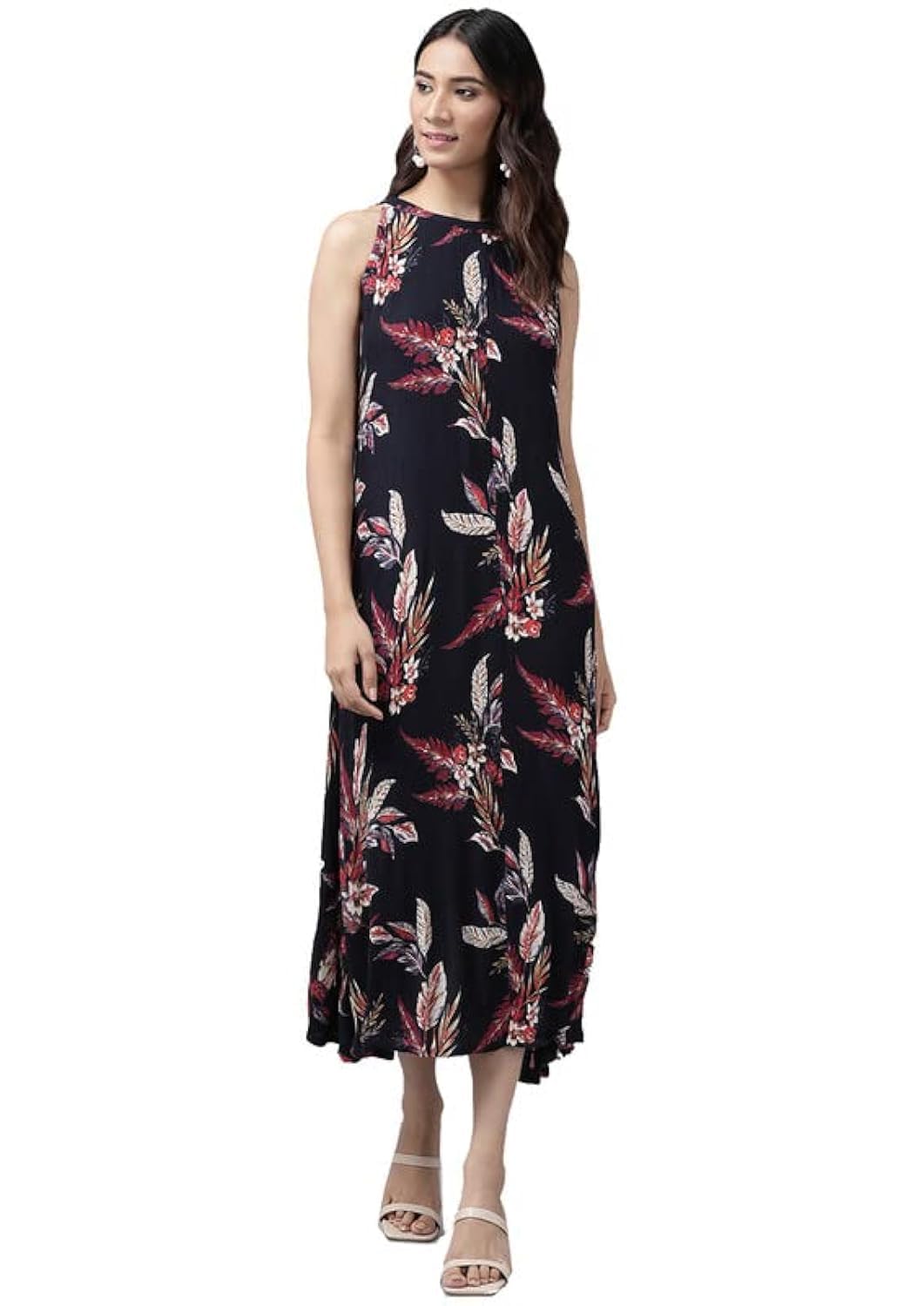 Women's Rayon Crepe Floral Printed Knee-Length A-Line Dress for Women