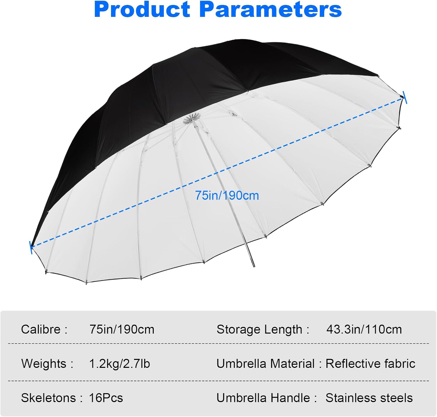 Godox 75in 190cm White Reflective Umbrella Large Reflective Umbrella for Photography Video Studio Potrait Shooting