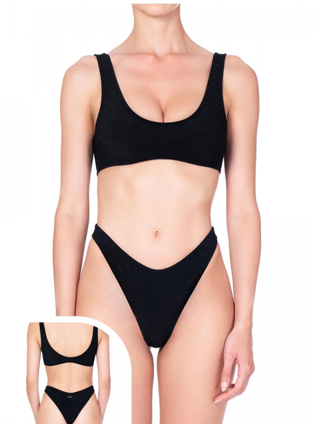F**K Bikini Donna 1107 Viola Top con Spalline Slip Fisso Lycra groffata PE23