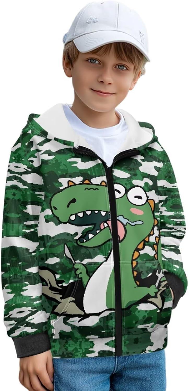 Boys' Hooded Hoodie Full Zip Long Sleeve Fleece Sweatshirt Athletic Outfits Warm Training Hoodies