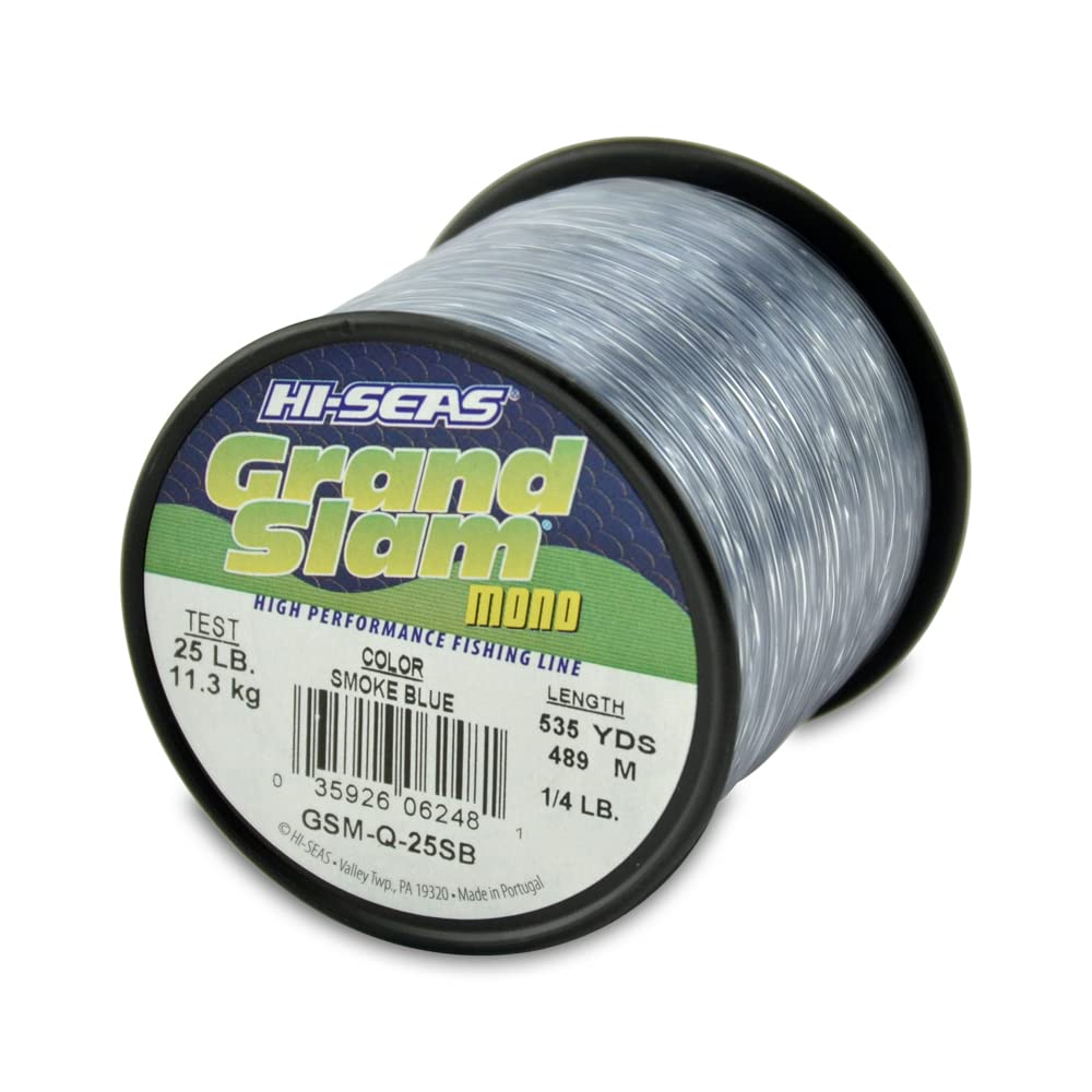 HI-SEAS Grand Slam Monofilament Fishing Line - Strong &amp; Abrasion Resistant in Clear, Pink, Green, Smoke Blue, Fluorescent Yellow Freshwater &amp; Saltwater – Quarter Pound Spool