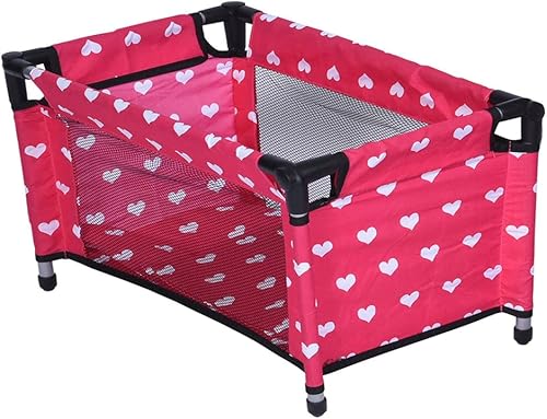 Doll Fold n' Store Pack N' Play - Patio de juego para muñecas con diseño de corazones bonitos