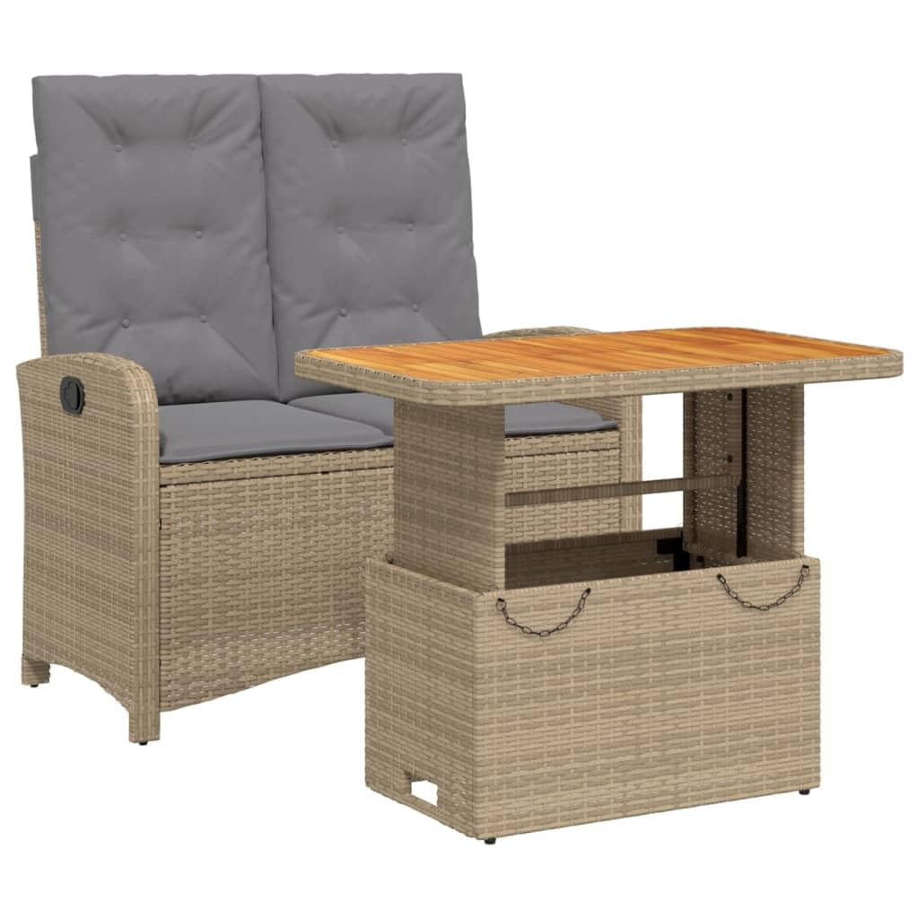 Ensemble à manger de jardin beige résine tressée avec coussins table de terrasse mobilier patio