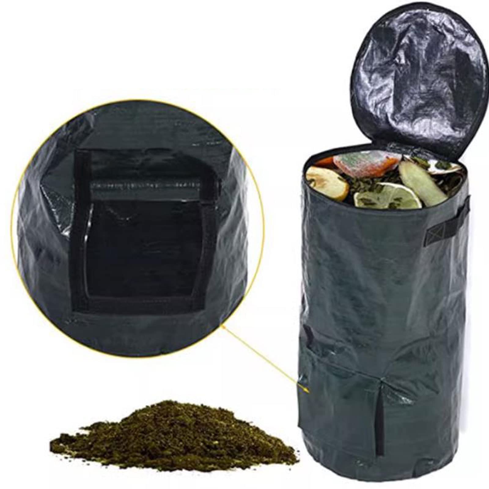 Gartenkomposter 2er-Pack 34-Gallonen-Kompostbeutel for den Garten, Kompost for den Außenbereich, wiederverwendbarer Gartenabfallbeutel mit Deckel, faltbare Laubrasenbeutel, multifunktionaler Gartenbeh