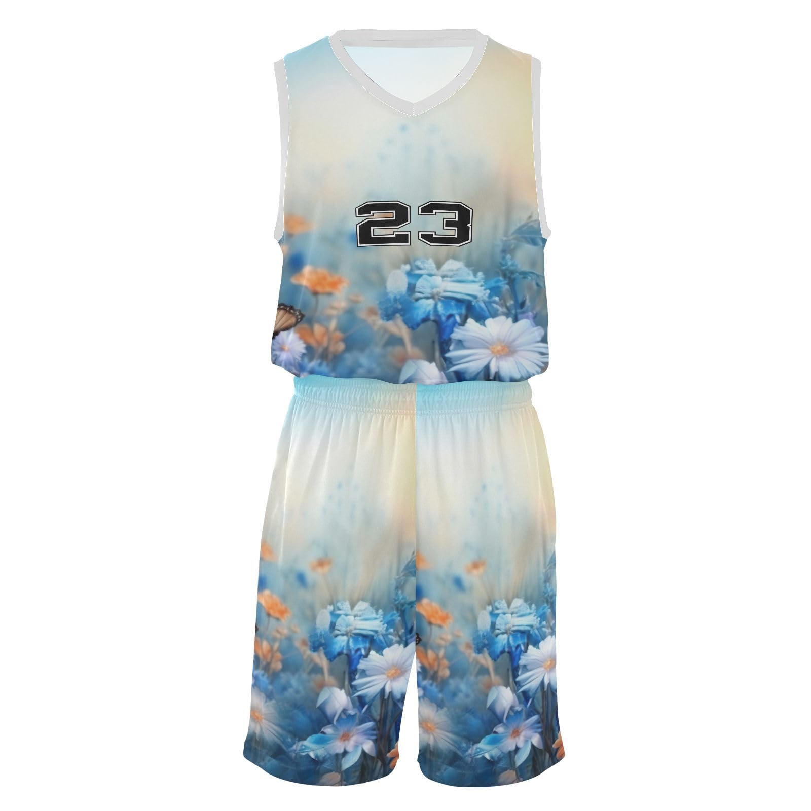 FLildon Butterflies and Flowers Boys Basketball Jersey Set Tank Top Shorts Tracksuit Sport Training Suit for Kids, XXL