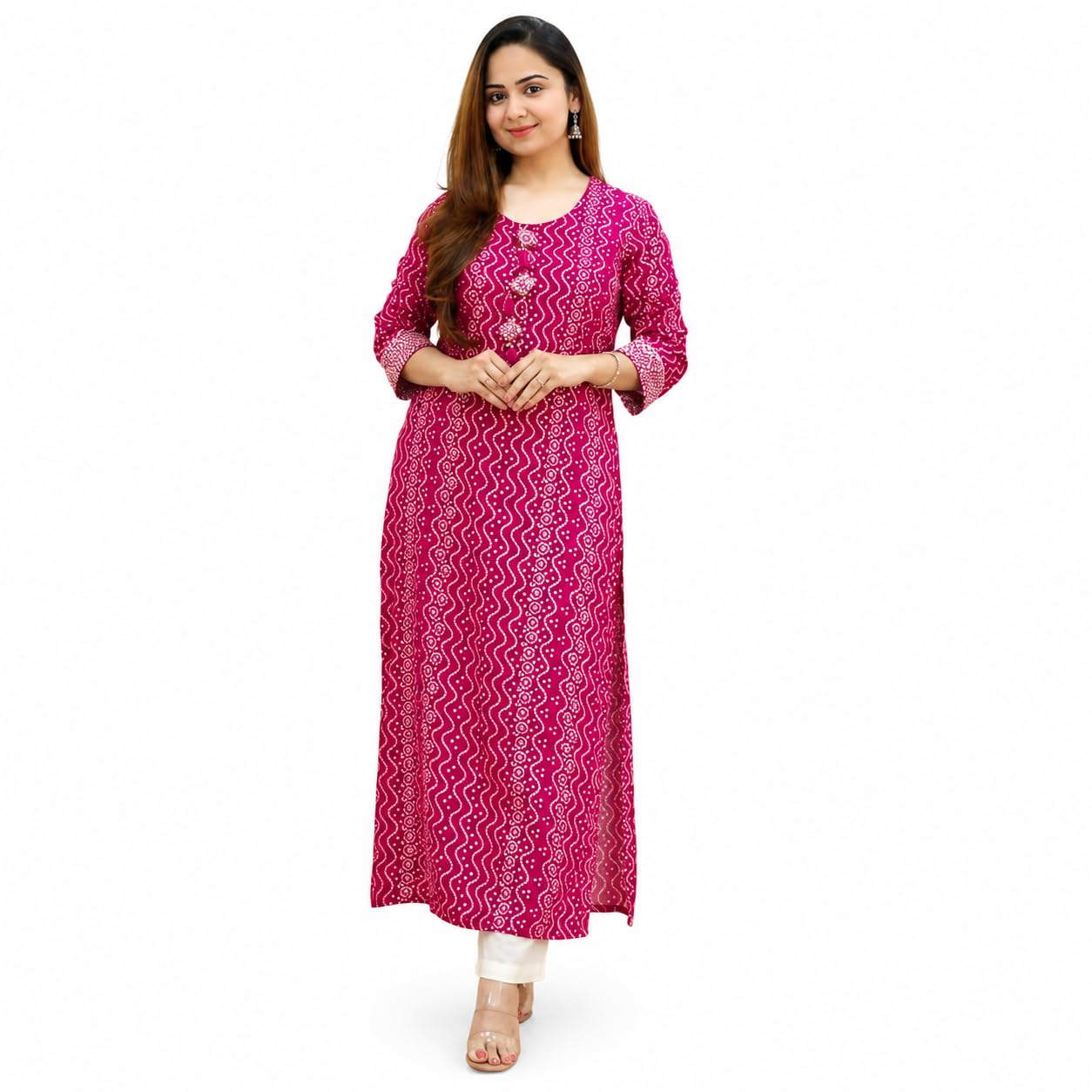 ruhvani Women's Rayon Straight Long Kurti Printed and Solid Ethnic Wear Calf Length Casual Kurta for Office, Festive, Travel and Regular Use-picture-43