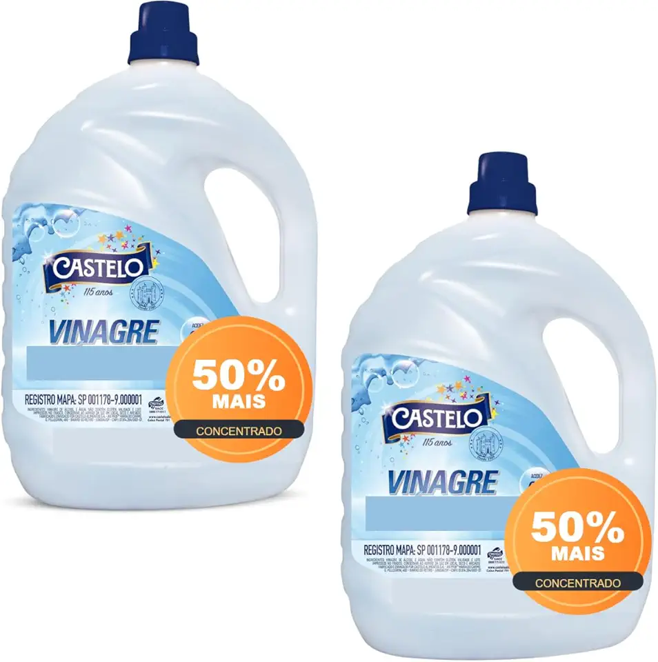 10 Litros Vinagre Castelo 6% Limpeza Geral Higienização de ALimentos