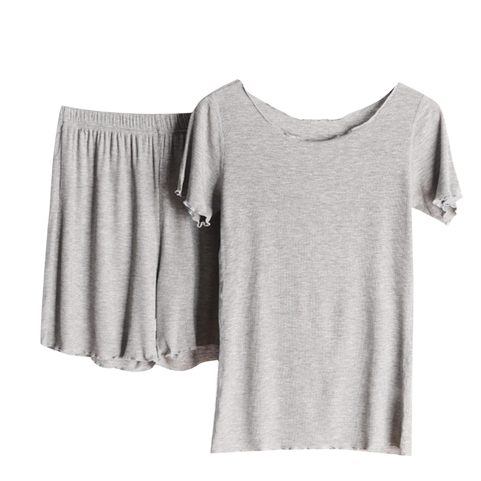 Womens Casual Short Sleeve Pajama Set Elegant Frill Trim Shorts Set 2 Piece Summer Lounge Outfits Soft Comfy