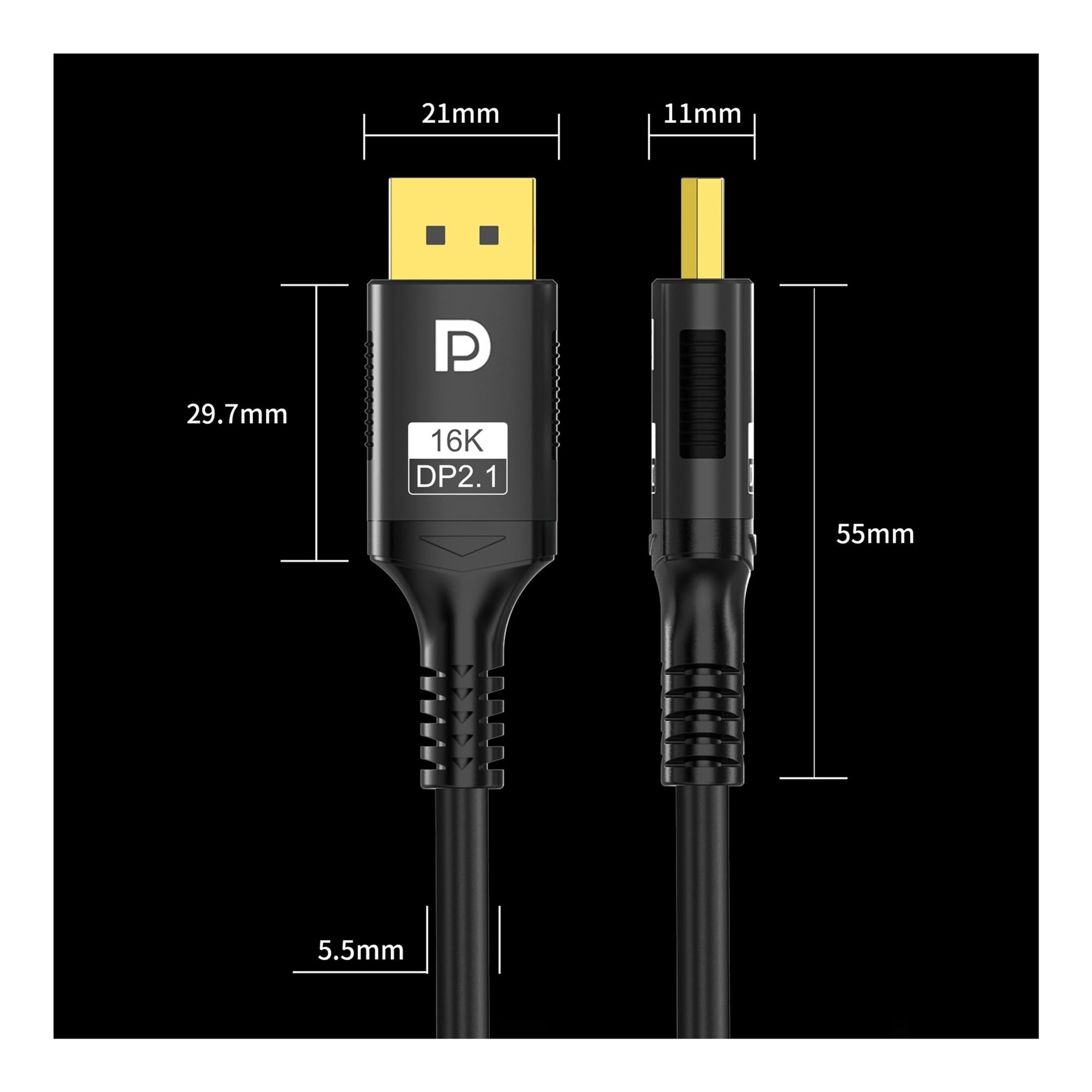 Câble DisplayPort 2.1 (16K À 30 Hz/8K À 60 Hz/120 Hz, 80 Gbit/s) – Compatible Avec Les Téléviseurs HD/Box, For Un Visionnage Ultra HD.(16K DP 2.1,3m)