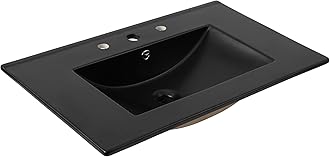 JONATHAN Y SNK1002B Ancillary 3-Hole 30 in. W x 18.25 in. D Classic Contemporary Rectangular Ceramic Single Sink Basin Vanity Top, Black