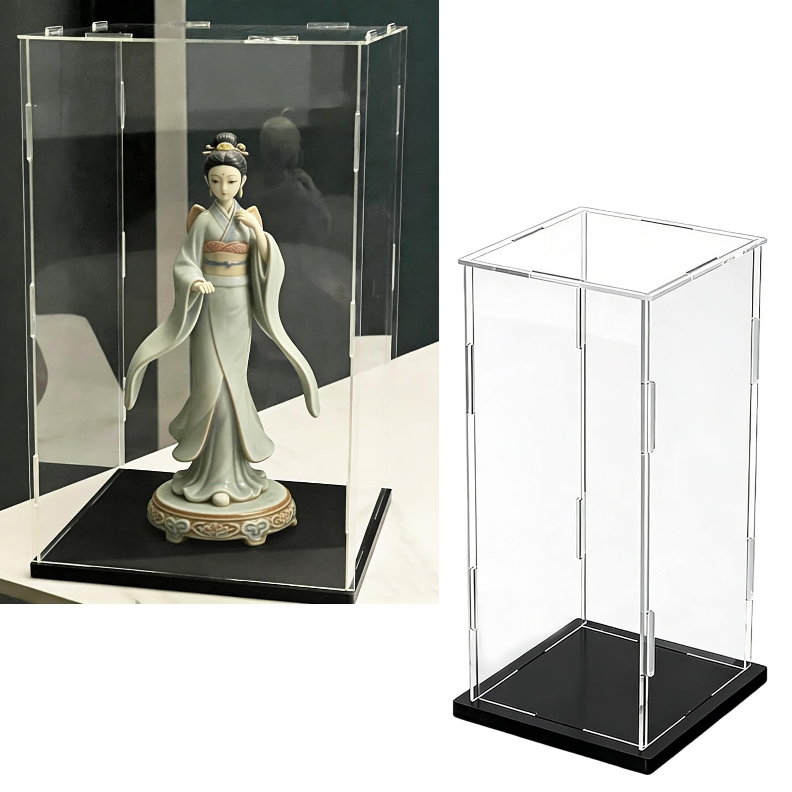 Akrylowa Witryna Przezroczysta Gablota Akrylowa Z Podstawą Z PVC, Wysokie Pudełko Do Przechowywania Zabawek Kolekcjonerskich W Formie Dioramy, Układany W Stos(Black Base,45x45x50cm(18x18x20in))