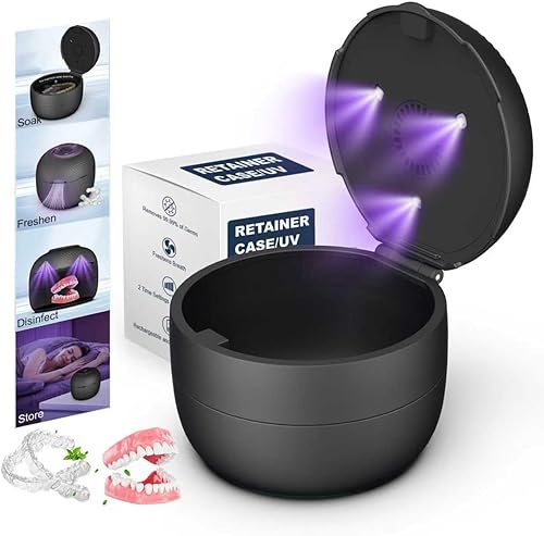 Estuche todo en uno para dentaduras postizas y retenedores con funciones de remojo, refrescante, desinfección y almacenamiento  Solución completa de