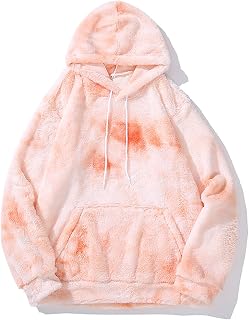 GTHTTT Mens Tie-Dye Hoodies Plush Warm Furry Soft And Skin-Friendly Sport Sweatshirt Long Sleeve Unisex Pullover Kanga Pocket