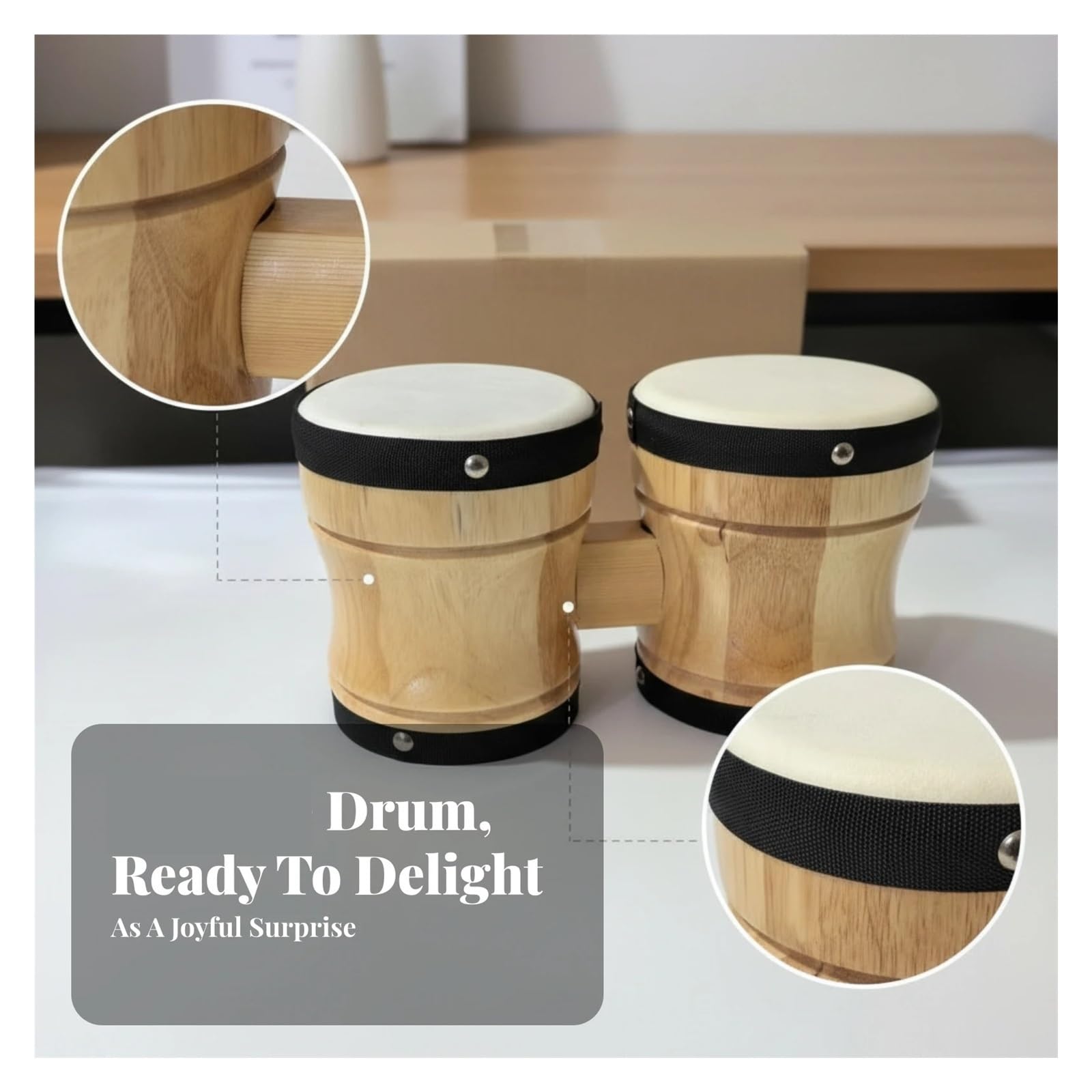 Bongos Tambores Bongo de Madera Acabado en Par Bongos Instrumento Musical tamaño Compacto Fácil Tocar