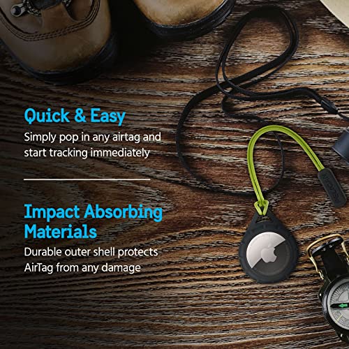 Image of Pelican Protector AirTag Holder - AirTag Keychain with Rugged Strap Loop [Impact Resistant] [Travel Essentials] - Protective Air Tag Case for Dog Collar, Backpack, Keys, Luggage - Black /Yellow