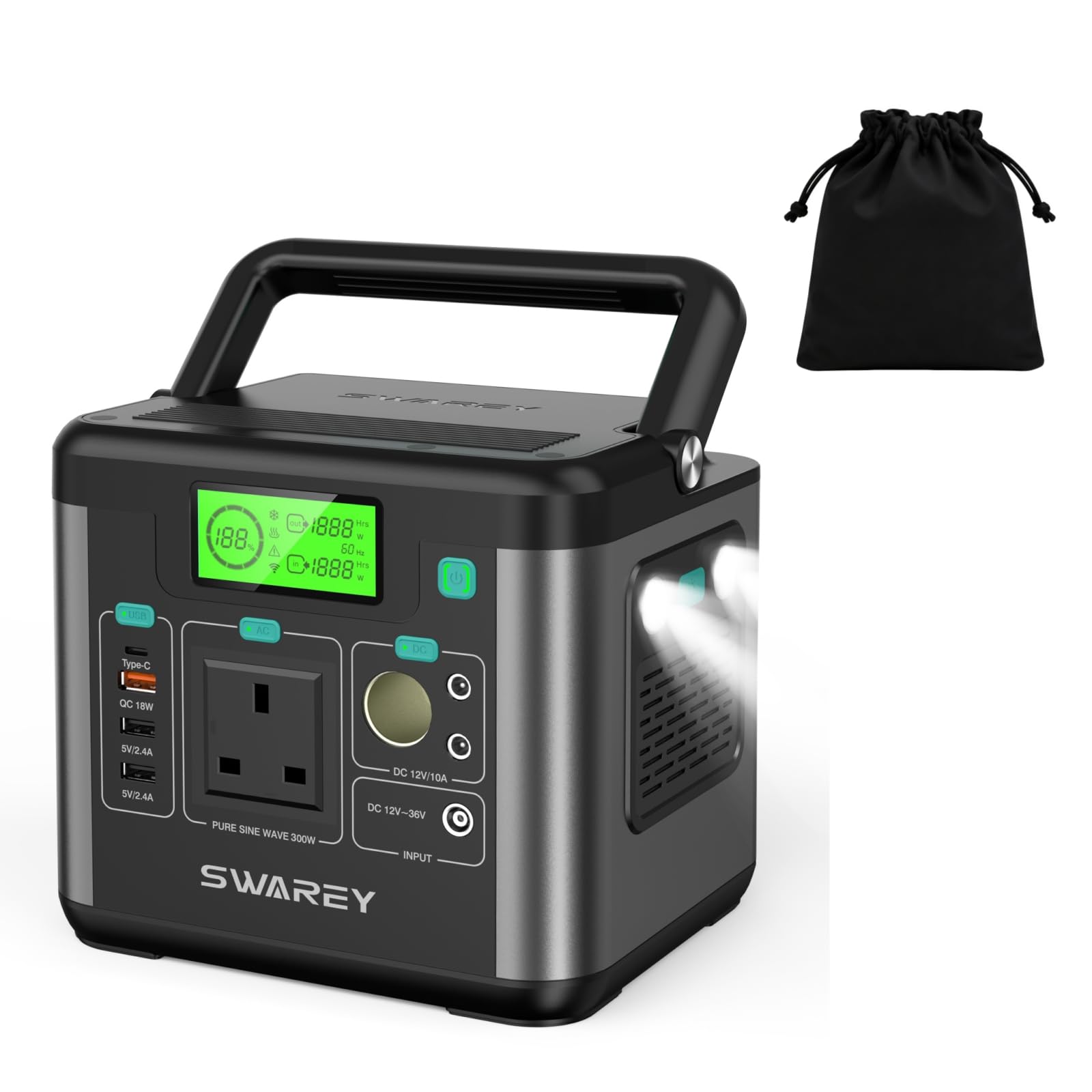 SWAREY Portable Power Station S160, 222Wh Solar Generator, 300W (600W Surge) AC Outlet, 65W USB-C Fast Charging, Emergency Power Supply for Outdoor Camping Home Travel