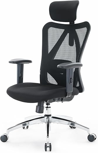 SIHOO Office Desk Chair, Ergonomic Computer Office Chair with Adjustable Headrest and Lumbar Support,High Back Executive Swivel Chair (Black)
