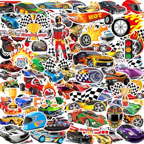 105PCS Race Car Stickers Race Car Party Favors Supplies Wheels Birthday Party Decorations Racing Car Stickers for Water Bottle Laptop Computer Phone Bike Luggage
