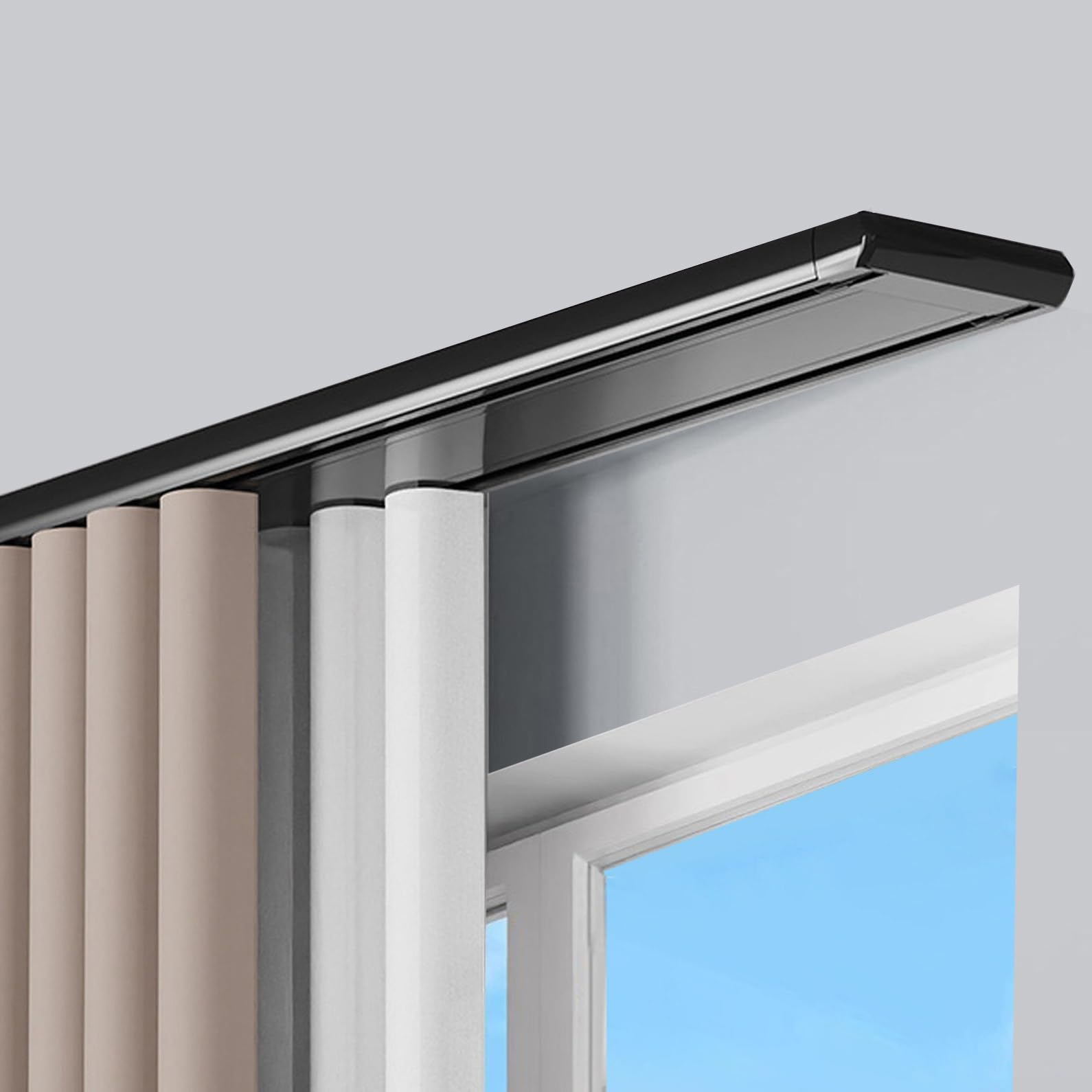 Système de rails de rideaux coulissants de 5,2 m – Rails réglables blanc/noir pour séparateurs de pièces, rideaux – Options de 0,9 à 5,8 m disponibles