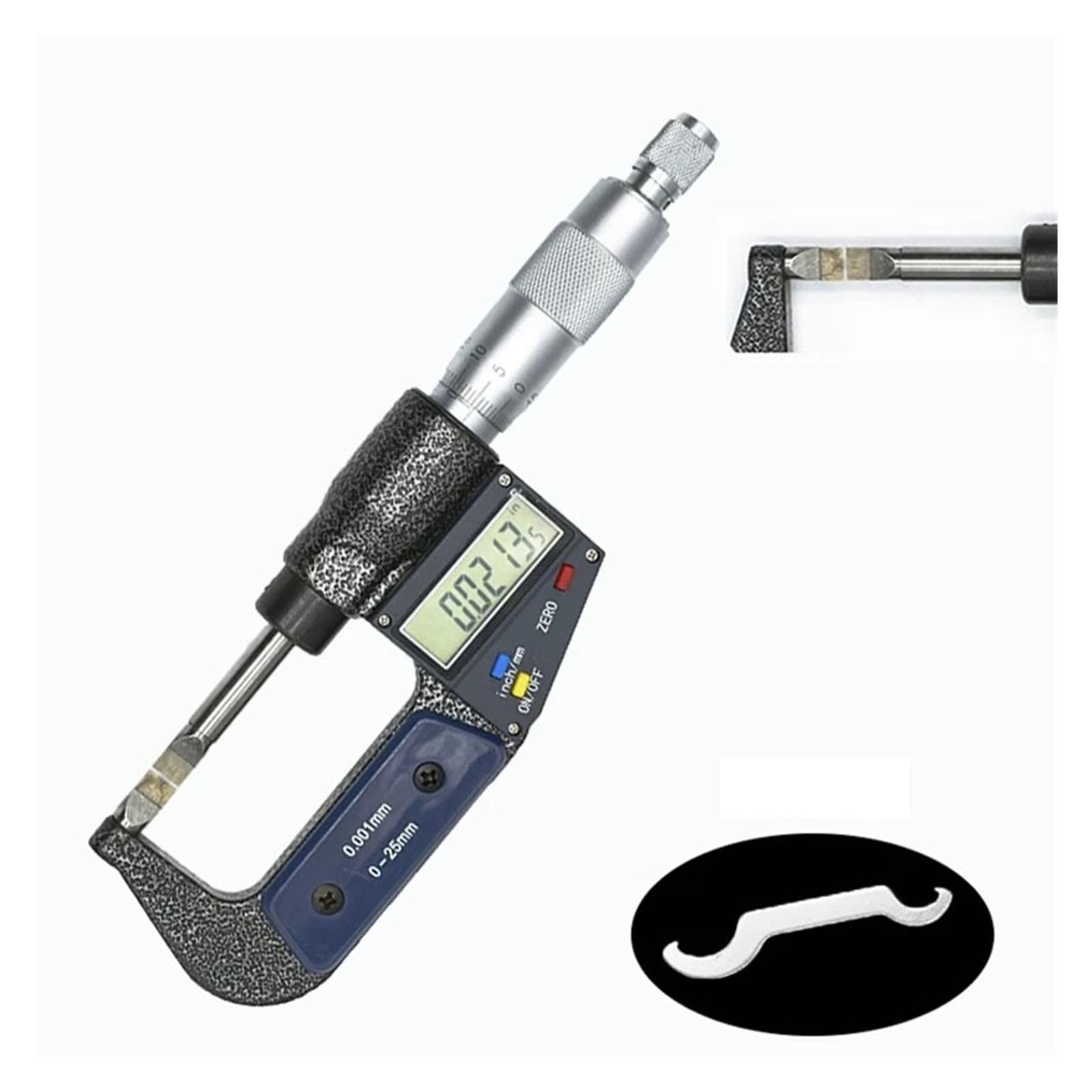 Mikrometr cyfrowy 0-25 mm z płaską głowicą i podwójnym grotem, 60 stopni i 30 stopni Niski błąd(Round)