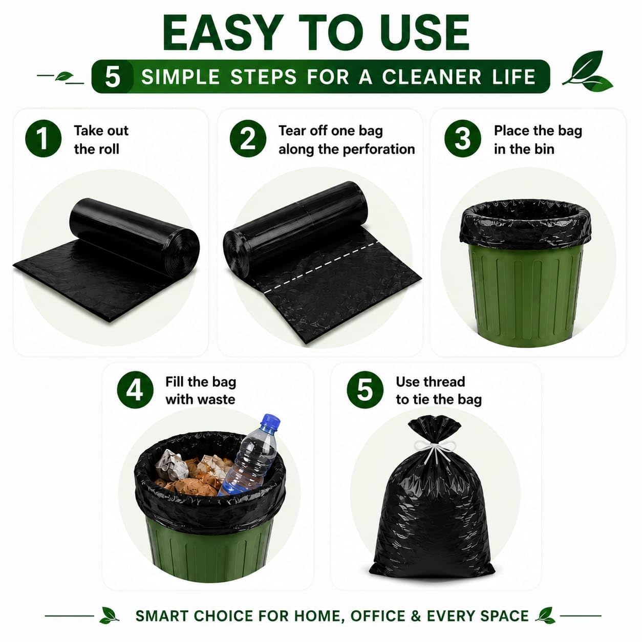 MAQIHAN Garbage Bags - Black Dustbin Liners -4