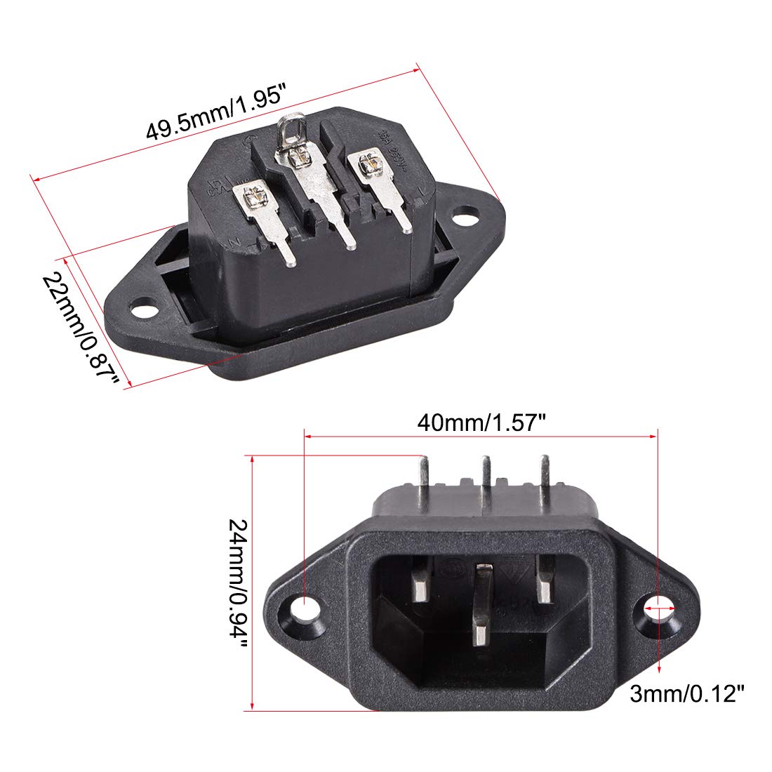 Adaptateur prise montage panneau AC 250V 10A C14 3 broche Connecteur