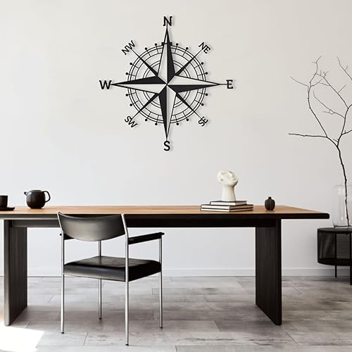 Miniatura 7 de Fayholy Brújula náutica arte de pared de metal rosa, decoración de pared de metal grande, brújula de metal negro, arte de metal al aire libre,
