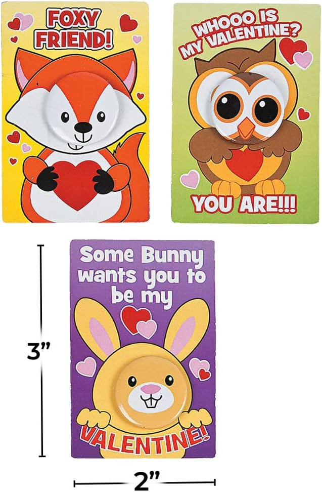 Mini Animal Face Buttons with Valentine's Day Cards (24 pack) Unique Valentine Exchange Alternative