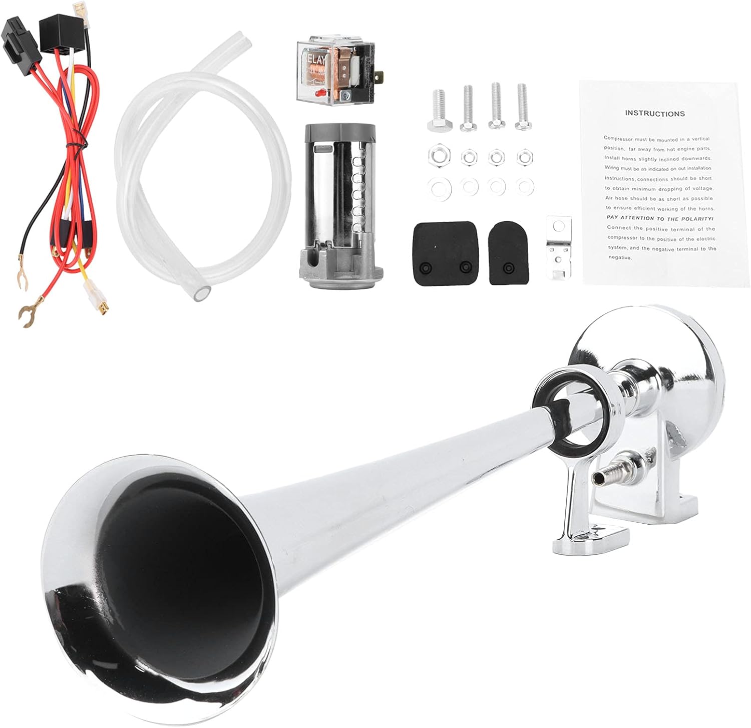 Single Trumpet,12V Single Trumpet Air Horn Steel Alloy with Compressor for Truck Motorcycle Train