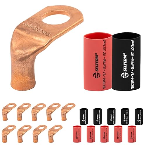 Miniatura 364 de SELTERM - 2 terminales de anillo resistentes para cable de batería, calibre 4 AWG, pernos de 3/8 pulgadas, terminales de calibre 4, ojales de cobre