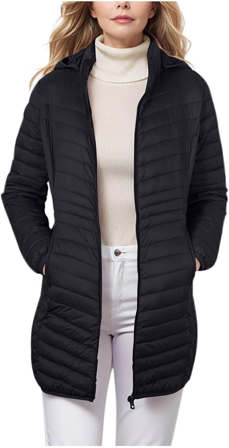 Women's Quilted Lightweight Puffer Jacket Winter Coats Long Padded Bubble Coat 2024 Fashion Thickened Outerwear