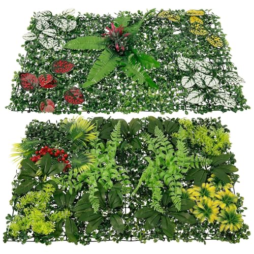 AwObEpl 2 Pack Artificial Green Wall Panels, Plastic Faux Plant Decor for Indoor/Outdoor Use, Weatherproof & UV Resistant Greenery Panels for Garden, Balcony & Fence Cover