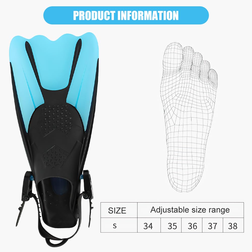 Schnorchelflossen, Verstellbare Schwimmflossen Gr.34-38, Unisex Taucherflossen für Kinder & Erwachsene, Kurze Flossen Kinder Erwachsene Verstellbare Flossen für Schwimmen und Schnorcheln