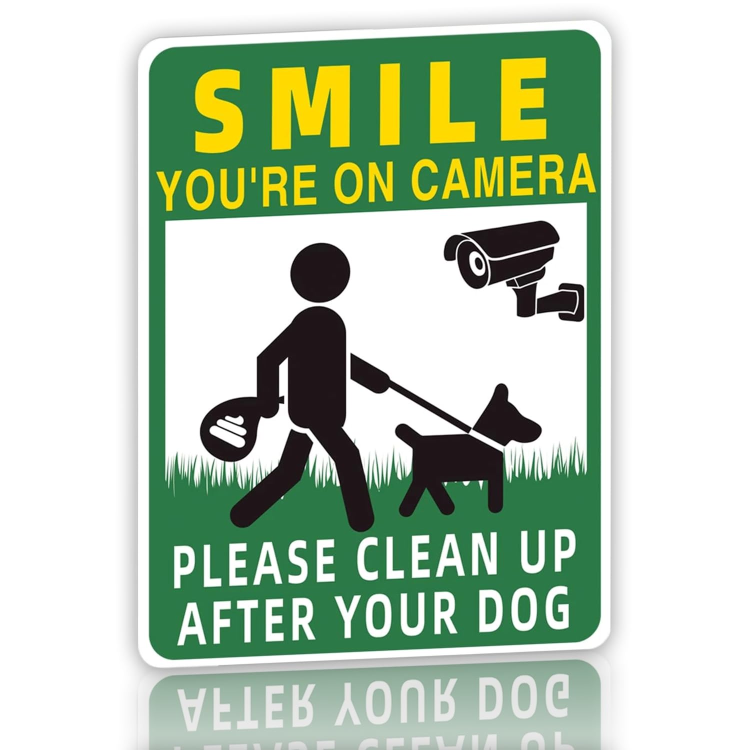 No Pooping Dog Signs For Yard, Warning Sign Please Clean Up After Your Dogs, 8"X12" Rust-Free Wall Hanging Yard Sign For Outdoor, Smile You're On Camera Pick Up Dog Fouling Signs (Green-1PCS)