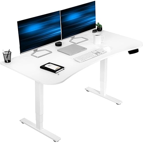VIVO Electric 63 x 32 in Standing Desk, Memory Height Adjustment, 176 lb Frame Support, 2E Series, White Top White Frame, DESK-KIT-2E1W