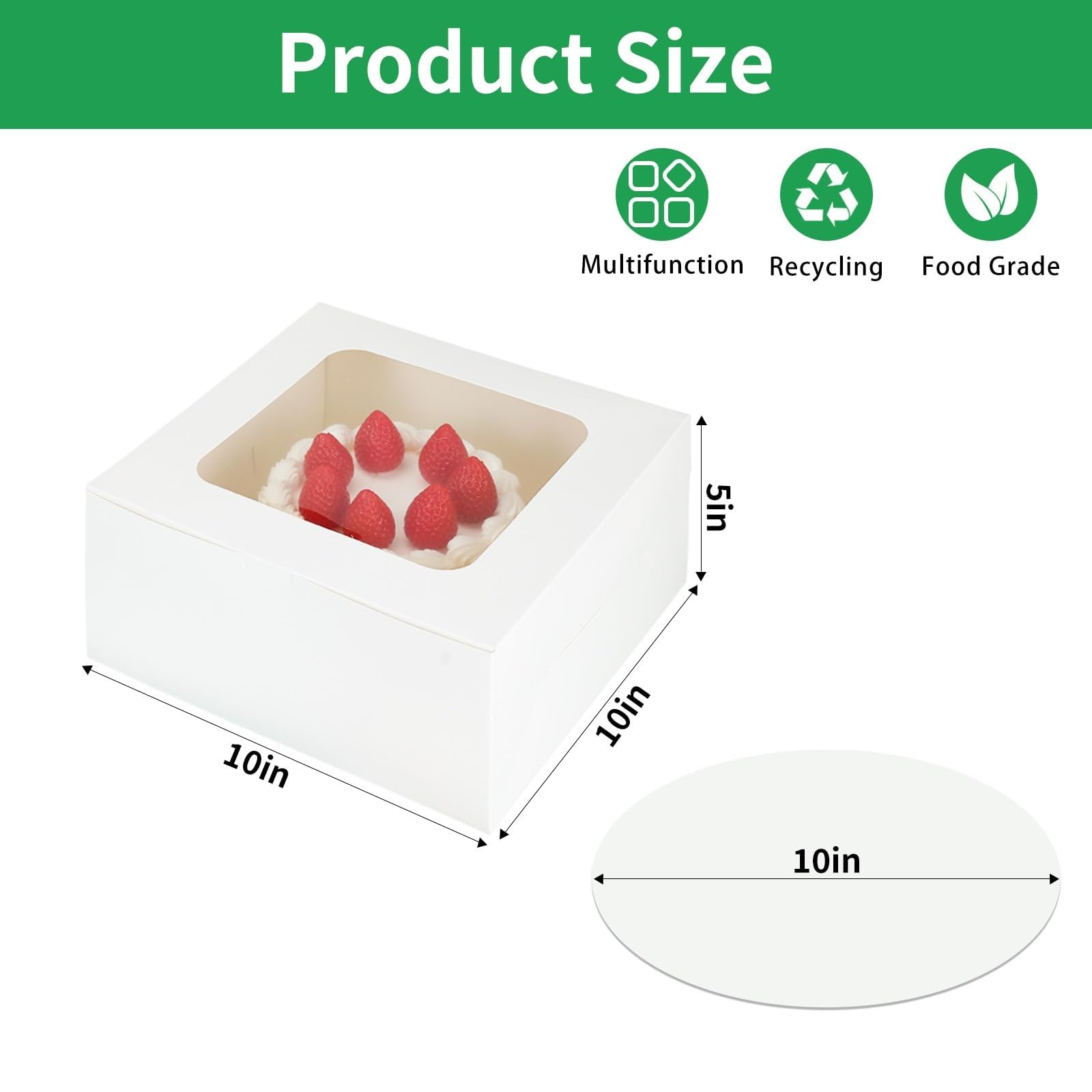 Caja blanca para tartas de 10 x 10 x 5 pulgadas (60 piezas, 30 cajas y 30 tablas) con tablas para tartas, cajas de panadería con ventana transparente para pasteles, postres, galletas,